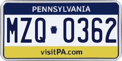 PA license plate MZQ0362