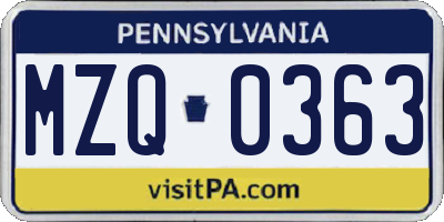 PA license plate MZQ0363