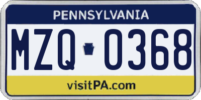 PA license plate MZQ0368