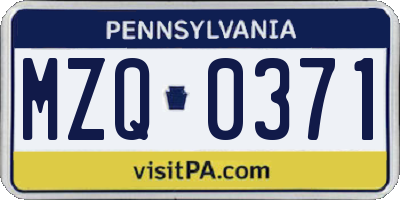 PA license plate MZQ0371