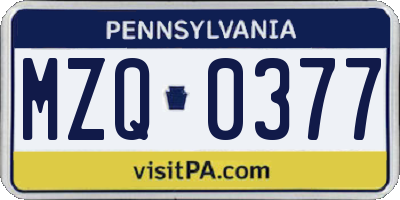 PA license plate MZQ0377