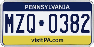 PA license plate MZQ0382