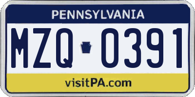 PA license plate MZQ0391