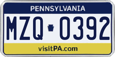 PA license plate MZQ0392