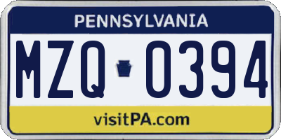 PA license plate MZQ0394
