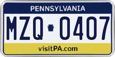 PA license plate MZQ0407