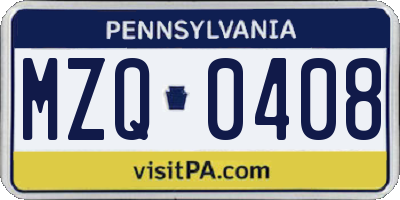 PA license plate MZQ0408