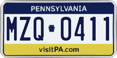 PA license plate MZQ0411