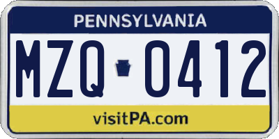 PA license plate MZQ0412