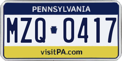 PA license plate MZQ0417