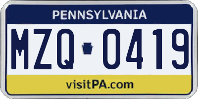 PA license plate MZQ0419