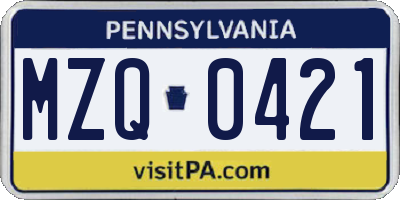 PA license plate MZQ0421