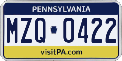 PA license plate MZQ0422