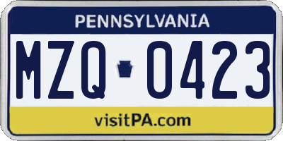 PA license plate MZQ0423
