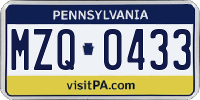 PA license plate MZQ0433