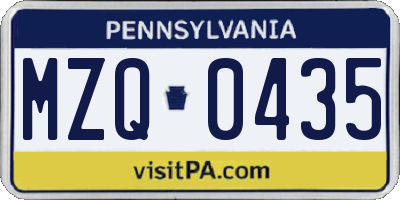 PA license plate MZQ0435