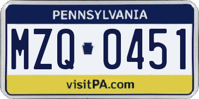 PA license plate MZQ0451