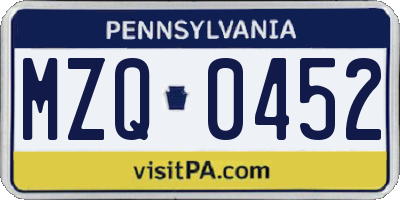 PA license plate MZQ0452