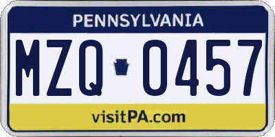 PA license plate MZQ0457