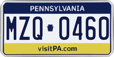 PA license plate MZQ0460
