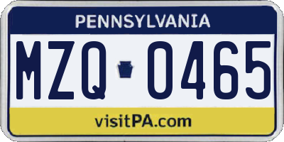 PA license plate MZQ0465