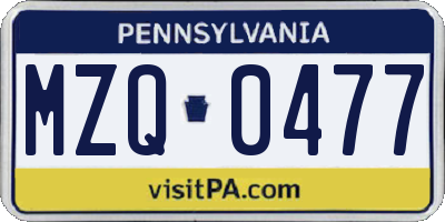 PA license plate MZQ0477