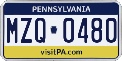 PA license plate MZQ0480