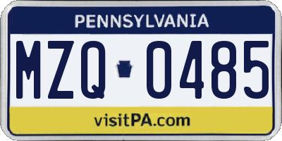 PA license plate MZQ0485
