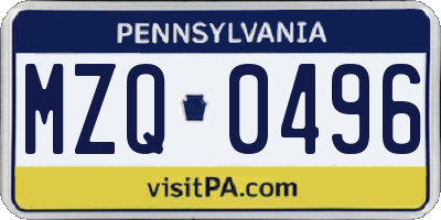 PA license plate MZQ0496