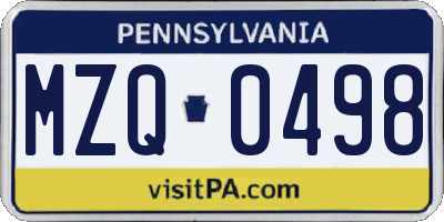 PA license plate MZQ0498