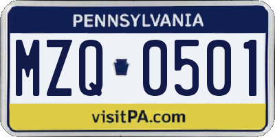 PA license plate MZQ0501