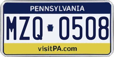 PA license plate MZQ0508