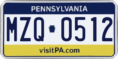 PA license plate MZQ0512