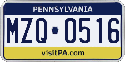 PA license plate MZQ0516
