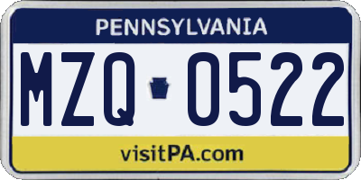 PA license plate MZQ0522