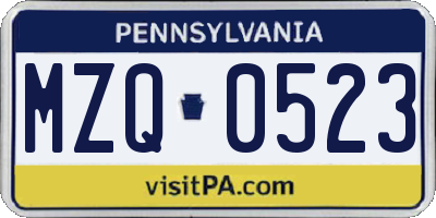 PA license plate MZQ0523