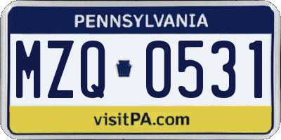PA license plate MZQ0531
