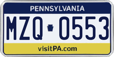 PA license plate MZQ0553