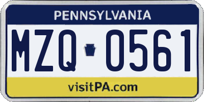 PA license plate MZQ0561