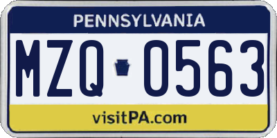PA license plate MZQ0563