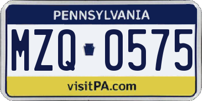 PA license plate MZQ0575