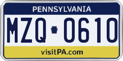 PA license plate MZQ0610