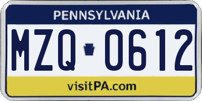 PA license plate MZQ0612