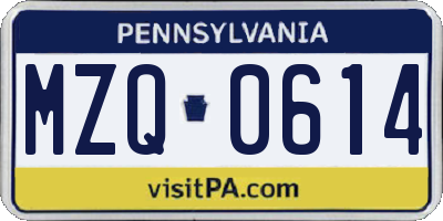 PA license plate MZQ0614