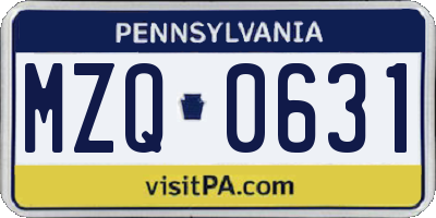 PA license plate MZQ0631