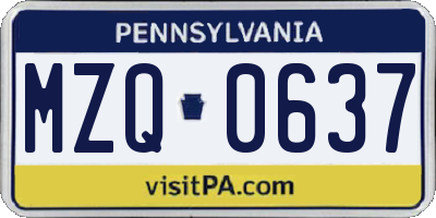 PA license plate MZQ0637