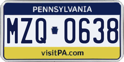 PA license plate MZQ0638
