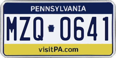 PA license plate MZQ0641