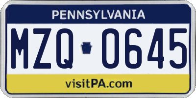PA license plate MZQ0645