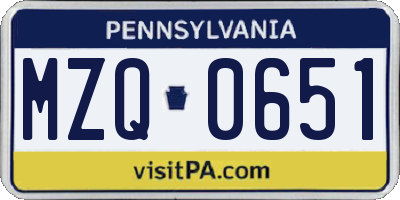 PA license plate MZQ0651